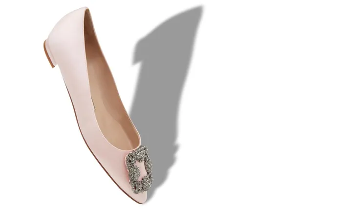 Women Hangisi Manolo Blahnik HANGISIFLAT Light Pink Satin Jewel Buckle Flat Shoes Women Hangisi Manolo Blahnik HANGISIFLAT Light Pink Satin Jewel Buckle Flat Shoes