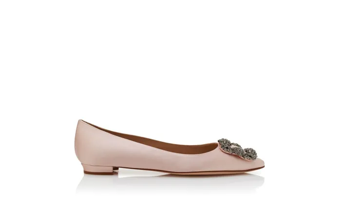 Women Hangisi Manolo Blahnik HANGISIFLAT Light Pink Satin Jewel Buckle Flat Shoes Women Hangisi Manolo Blahnik HANGISIFLAT Light Pink Satin Jewel Buckle Flat Shoes