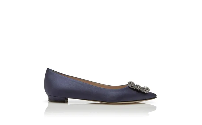 Women Hangisi Manolo Blahnik HANGISIFLAT Navy Satin Jewel Buckle Flat Shoes Women Hangisi Manolo Blahnik HANGISIFLAT Navy Satin Jewel Buckle Flat Shoes