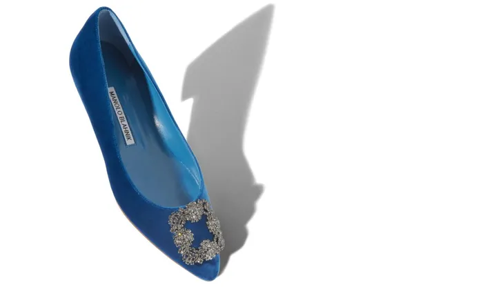 Women Hangisi Manolo Blahnik HANGISIFLAT VELVET Bright Blue Jewel Buckle Flat Shoes Women Hangisi Manolo Blahnik HANGISIFLAT VELVET Bright Blue Jewel Buckle Flat Shoes