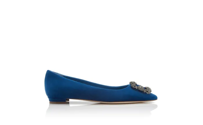Women Hangisi Manolo Blahnik HANGISIFLAT VELVET Bright Blue Jewel Buckle Flat Shoes Women Hangisi Manolo Blahnik HANGISIFLAT VELVET Bright Blue Jewel Buckle Flat Shoes