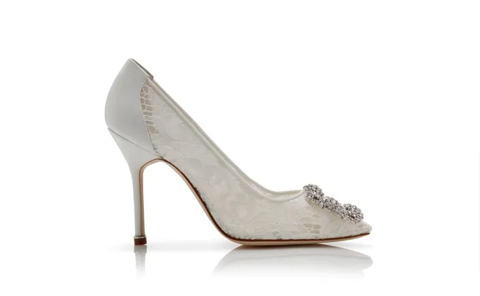 Women Hangisi Manolo Blahnik HANGISILACE Cream Lace Jewel Buckle Pumps Women Hangisi Manolo Blahnik HANGISILACE Cream Lace Jewel Buckle Pumps