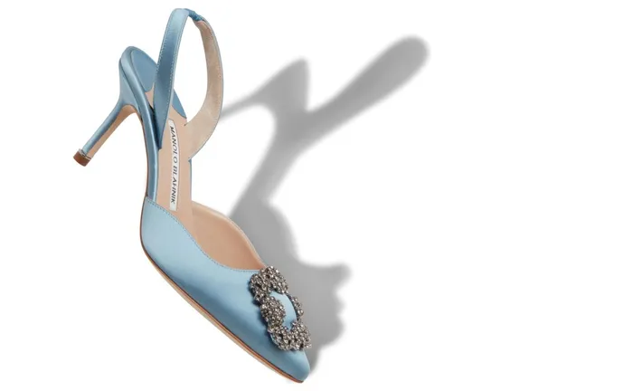 Women Hangisi Manolo Blahnik HANGISLI Light Blue Satin Jewel Buckle Slingback Pumps Women Hangisi Manolo Blahnik HANGISLI Light Blue Satin Jewel Buckle Slingback Pumps