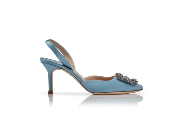 Women Hangisi Manolo Blahnik HANGISLI Light Blue Satin Jewel Buckle Slingback Pumps Women Hangisi Manolo Blahnik HANGISLI Light Blue Satin Jewel Buckle Slingback Pumps