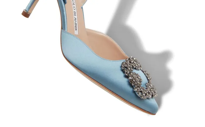 Women Hangisi Manolo Blahnik HANGISLI Light Blue Satin Jewel Buckle Slingback Pumps Women Hangisi Manolo Blahnik HANGISLI Light Blue Satin Jewel Buckle Slingback Pumps