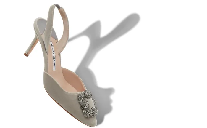 Women Hangisi Manolo Blahnik HANGISLI Light Grey Velvet Jewel Buckle Slingback Pumps Women Hangisi Manolo Blahnik HANGISLI Light Grey Velvet Jewel Buckle Slingback Pumps