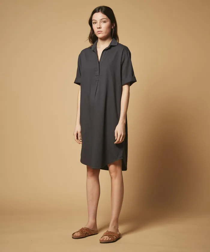 Women Hartford Dresses Graphite Rafo Cotton Drill Shirt Dress