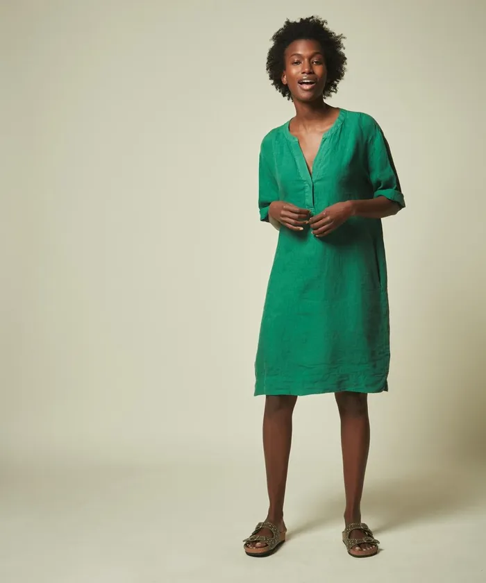 Women Hartford Dresses Ring Green Linen Dress