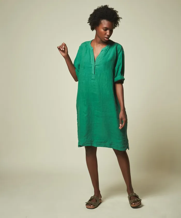 Women Hartford Dresses Ring Green Linen Dress
