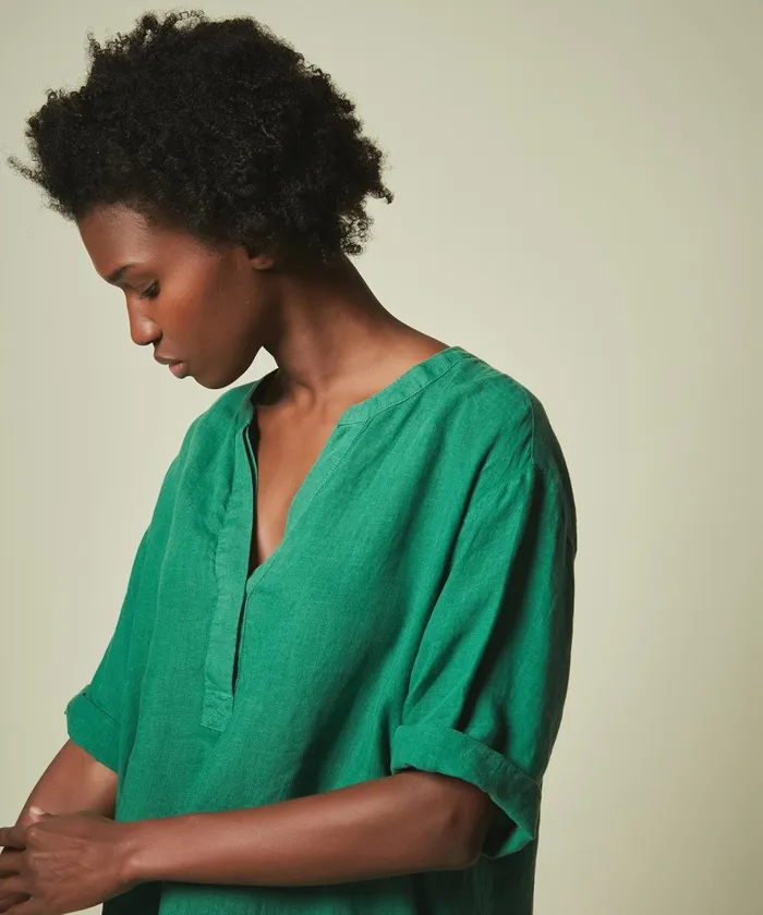 Women Hartford Dresses Ring Green Linen Dress