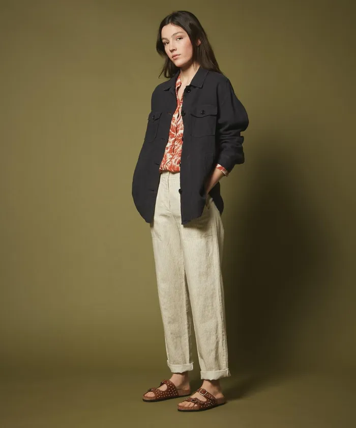 Women Hartford Jackets and Coats Voltige Graphite Linen Jacket