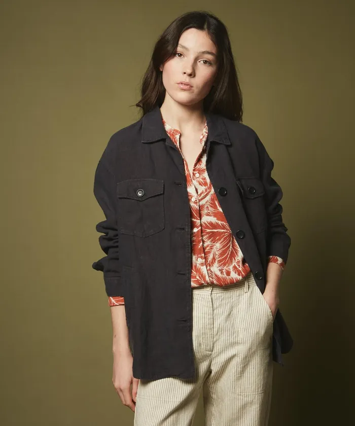 Women Hartford Jackets and Coats Voltige Graphite Linen Jacket
