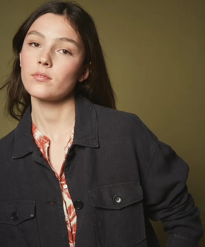 Women Hartford Jackets and Coats Voltige Graphite Linen Jacket