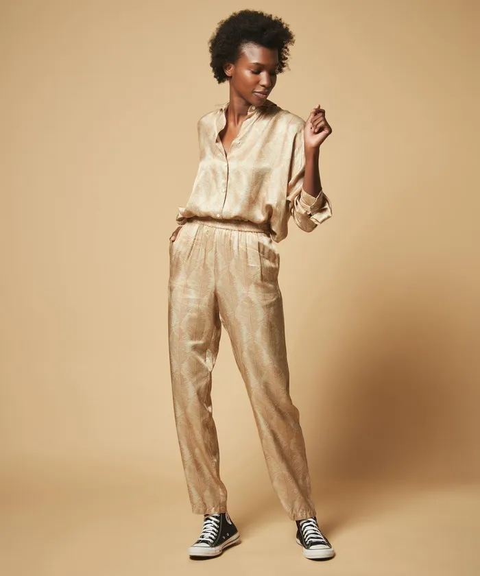 Women Hartford Pants Caramel Feathers Print Pang Pants