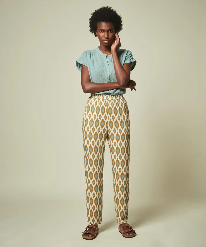 Women Hartford Pants Pang Pants With Gold And Eucalyptus Ikat Print