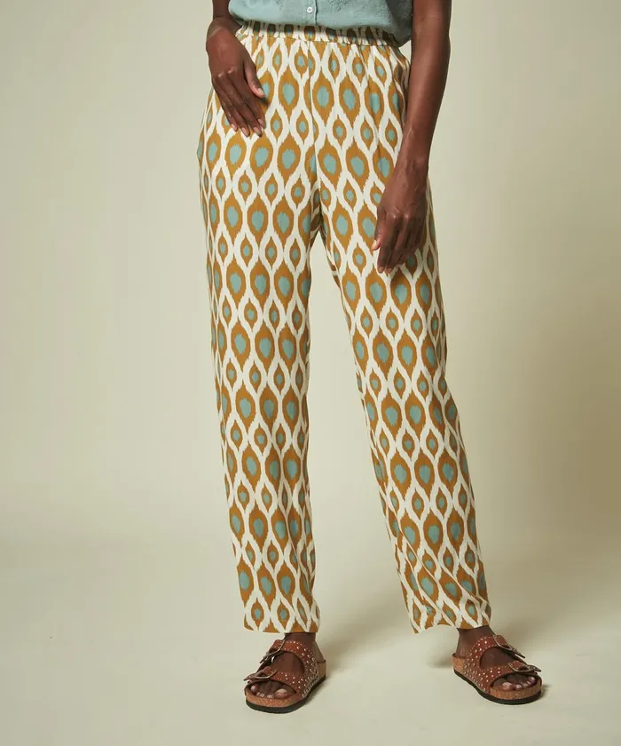 Women Hartford Pants Pang Pants With Gold And Eucalyptus Ikat Print
