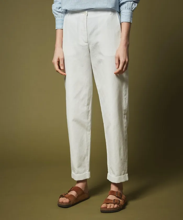 Women Hartford Pants Pilote White Cotton Linen Pants