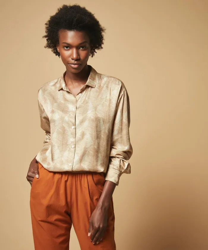Women Hartford Shirts and Tops Charlot Caramel Feathers Printed Shirt