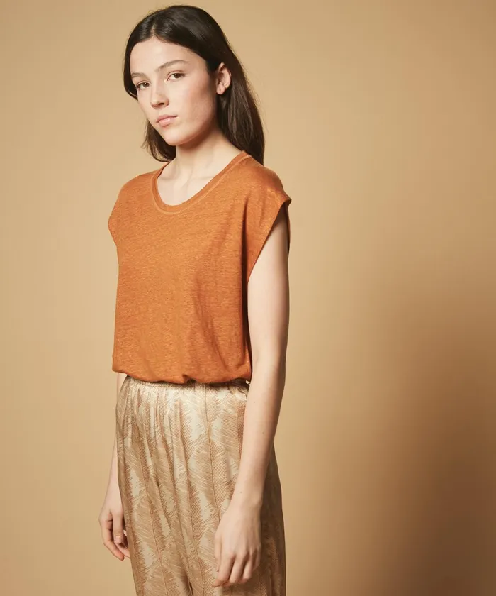 Women Hartford TShirts Caramel Jersey Linen Tonin TShirt