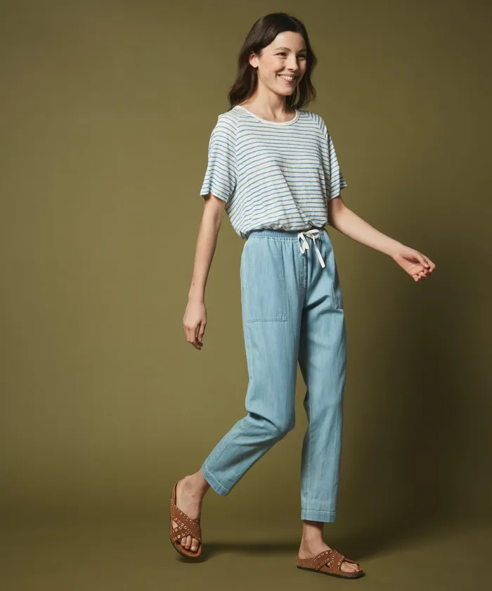 Women Hartford TShirts Cobalt Striped Linen Teymour TShirt