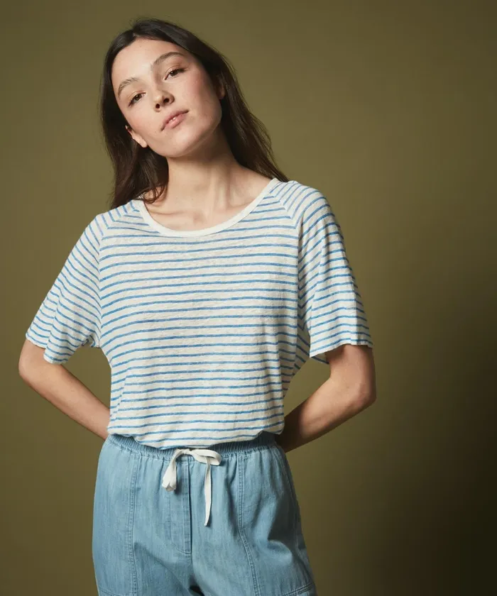 Women Hartford TShirts Cobalt Striped Linen Teymour TShirt