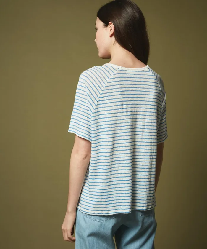 Women Hartford TShirts Cobalt Striped Linen Teymour TShirt