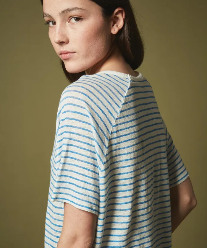 Women Hartford TShirts Cobalt Striped Linen Teymour TShirt