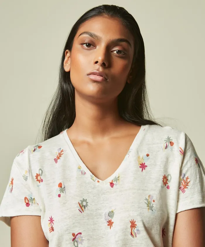 Women Hartford TShirts Linen TShirt With Holidays All Over Print