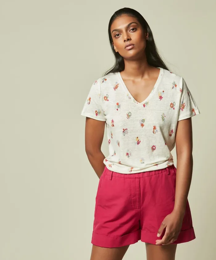 Women Hartford TShirts Linen TShirt With Holidays All Over Print