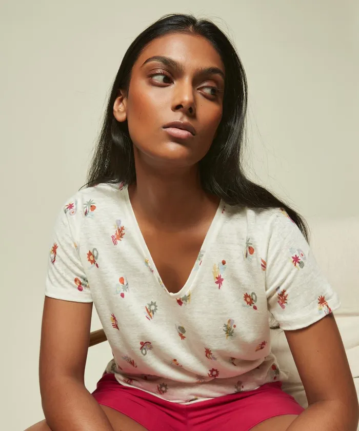 Women Hartford TShirts Linen TShirt With Holidays All Over Print