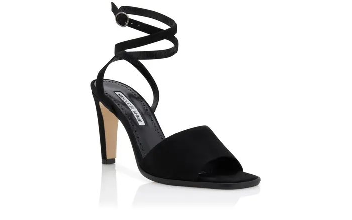 Women High Heels Manolo Blahnik ARASPE Black Suede Strappy Square Toe Sandals Women High Heels Manolo Blahnik ARASPE Black Suede Strappy Square Toe Sandals