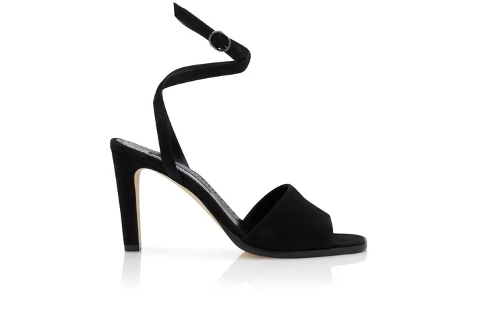 Women High Heels Manolo Blahnik ARASPE Black Suede Strappy Square Toe Sandals