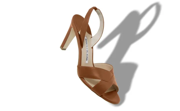 Women High Heels Manolo Blahnik BOTTINU Brown Nappa Leather Slingback Sandals Women High Heels Manolo Blahnik BOTTINU Brown Nappa Leather Slingback Sandals