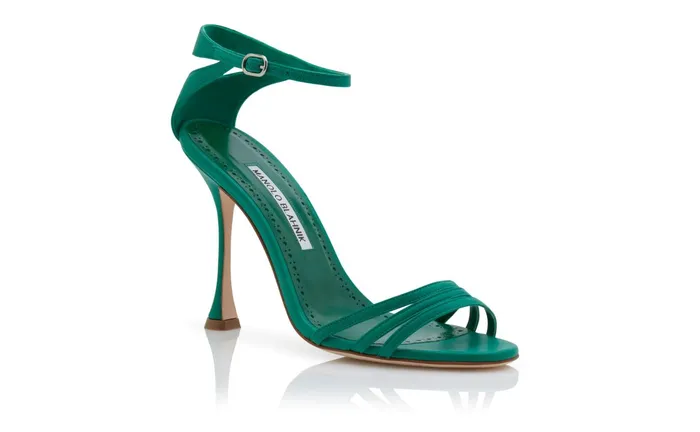 Women High Heels Manolo Blahnik CARACOL Green Nappa Leather Strappy Sandals