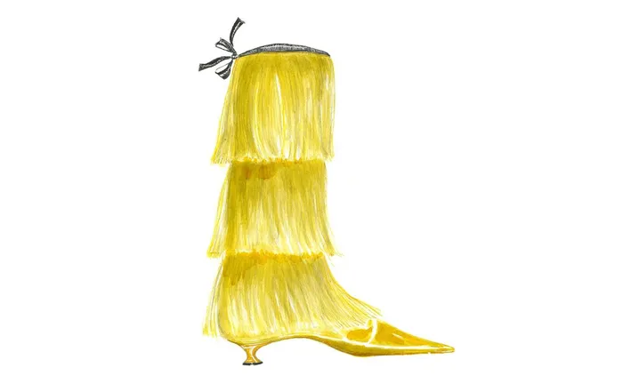 Women High Heels Manolo Blahnik FLEQUILLOHI Yellow Satin Fringe Detail Knee High Boots Women High Heels Manolo Blahnik FLEQUILLOHI Yellow Satin Fringe Detail Knee High Boots