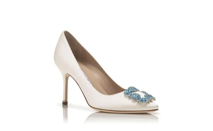 Women High Heels Manolo Blahnik HANGISI BRIDE 90 White Satin Jewel Buckle Pumps Women High Heels Manolo Blahnik HANGISI BRIDE 90 White Satin Jewel Buckle Pumps