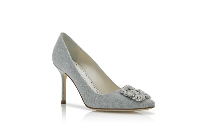 Women High Heels Manolo Blahnik HANGISI GLITTER BRIDE Silver Glitter Fabric Jewel Buckle Pumps Women High Heels Manolo Blahnik HANGISI GLITTER BRIDE Silver Glitter Fabric Jewel Buckle Pumps