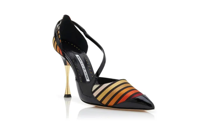Women High Heels Manolo Blahnik IMPER Black Patent And Silk Strap Detail Pumps Women High Heels Manolo Blahnik IMPER Black Patent And Silk Strap Detail Pumps