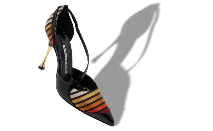 Women High Heels Manolo Blahnik IMPER Black Patent And Silk Strap Detail Pumps Women High Heels Manolo Blahnik IMPER Black Patent And Silk Strap Detail Pumps