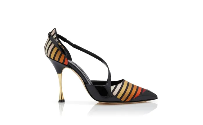 Women High Heels Manolo Blahnik IMPER Black Patent And Silk Strap Detail Pumps Women High Heels Manolo Blahnik IMPER Black Patent And Silk Strap Detail Pumps