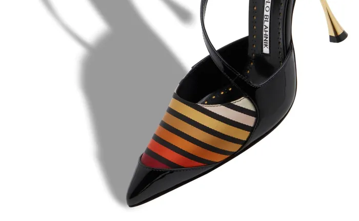 Women High Heels Manolo Blahnik IMPER Black Patent And Silk Strap Detail Pumps Women High Heels Manolo Blahnik IMPER Black Patent And Silk Strap Detail Pumps