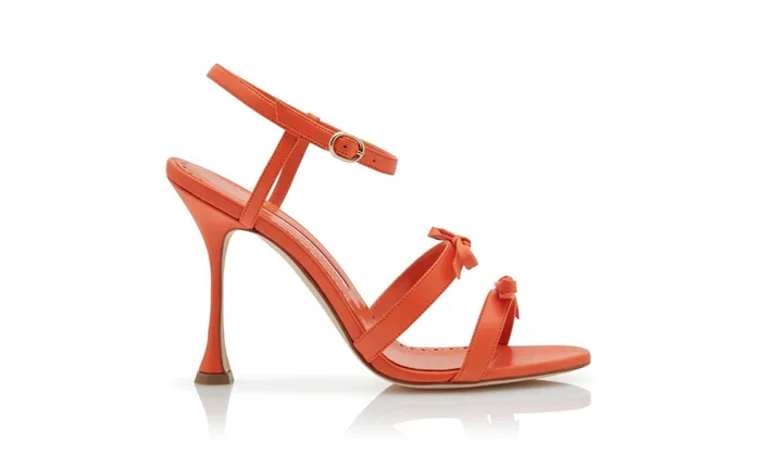 Women High Heels Manolo Blahnik IRCANA Orange Nappa Leather Bow Detail Sandals Women High Heels Manolo Blahnik IRCANA Orange Nappa Leather Bow Detail Sandals