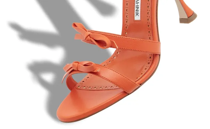 Women High Heels Manolo Blahnik IRCANA Orange Nappa Leather Bow Detail Sandals Women High Heels Manolo Blahnik IRCANA Orange Nappa Leather Bow Detail Sandals
