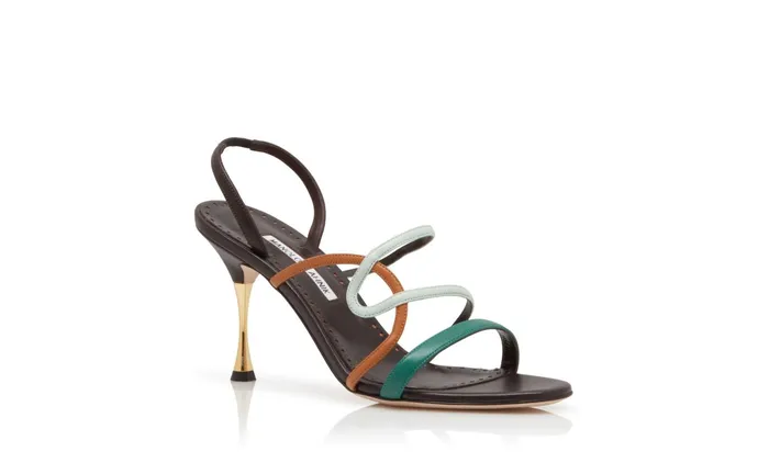 Women High Heels Manolo Blahnik LICENZATA Dark Brown Nappa Leather Strappy Sandals Women High Heels Manolo Blahnik LICENZATA Dark Brown Nappa Leather Strappy Sandals