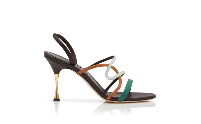 Women High Heels Manolo Blahnik LICENZATA Dark Brown Nappa Leather Strappy Sandals Women High Heels Manolo Blahnik LICENZATA Dark Brown Nappa Leather Strappy Sandals