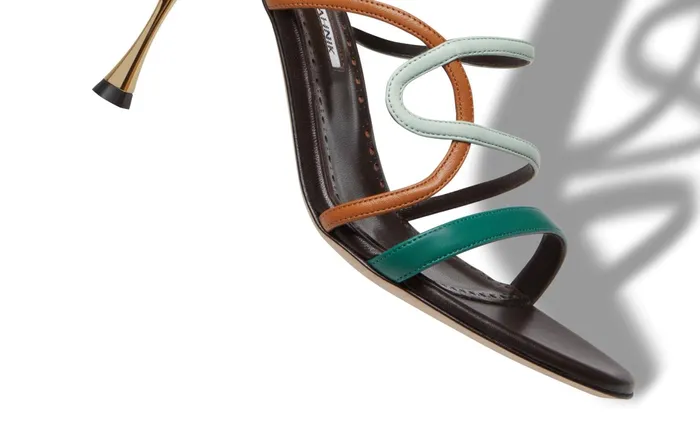 Women High Heels Manolo Blahnik LICENZATA Dark Brown Nappa Leather Strappy Sandals Women High Heels Manolo Blahnik LICENZATA Dark Brown Nappa Leather Strappy Sandals