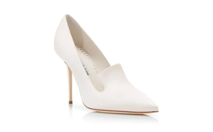 Women High Heels Manolo Blahnik QUELINA White Satin Pumps
