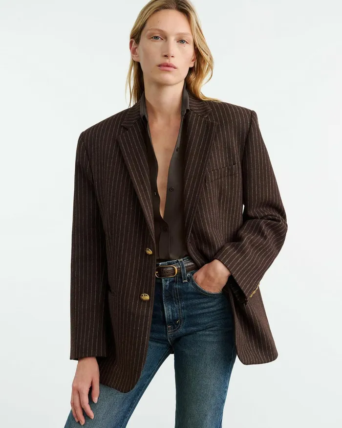 Women Jackets and Blazers Nili Lotan ROMAIN BLAZER Espresso Pinstripes