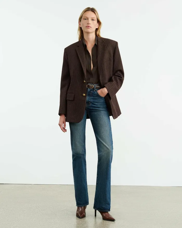 Women Jackets and Blazers Nili Lotan ROMAIN BLAZER Espresso Pinstripes