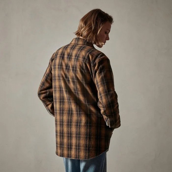 Women JacketsOuterwear James Perse Sherpa Lined Plaid Jacket Camelblack